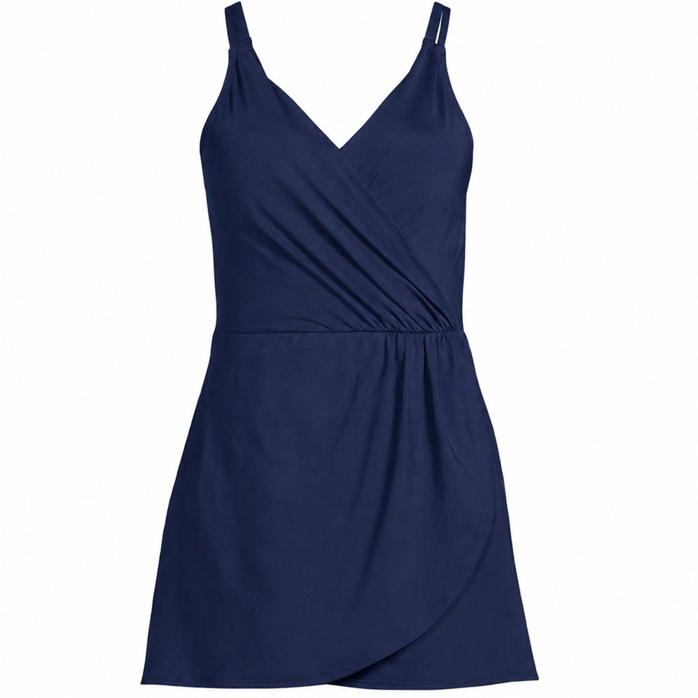 Lands’ End Tulip Swim Dress Swimsuit Womens Navy L
